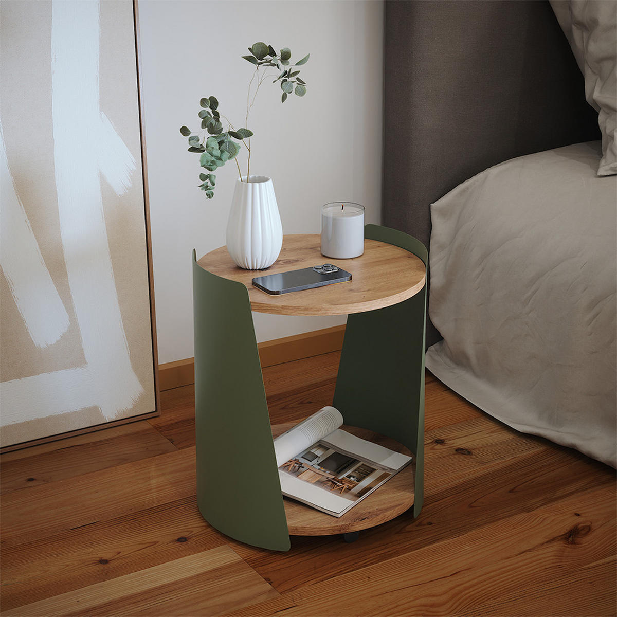 KONFERENČNÍ STŮL Lofta Zelená 40 x 40 cm - zelená barva/barva dubu, kompozitní dřevo (40/40/46cm) - Vicco