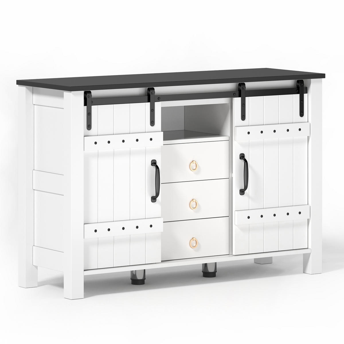 SIDEBOARD 120/40/80 cm Weiß aus MDF mit Schiebetüren und 3 Schubladen - Weiß, Holzwerkstoff (40/80/120cm) - OKMYHOME