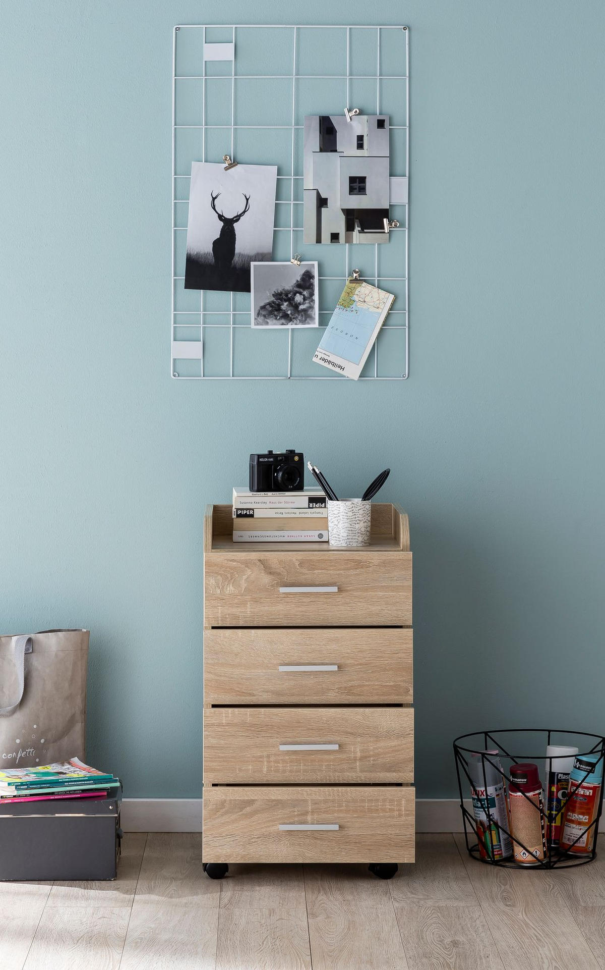 ROLLCONTAINER 4 Schubladen Ablage Melaminbeschichtet ISONZO, Beige 40x33x71 cm - Beige/Schwarz, Holz/Kunststoff (40/71/33cm) - KADIMA DESIGN