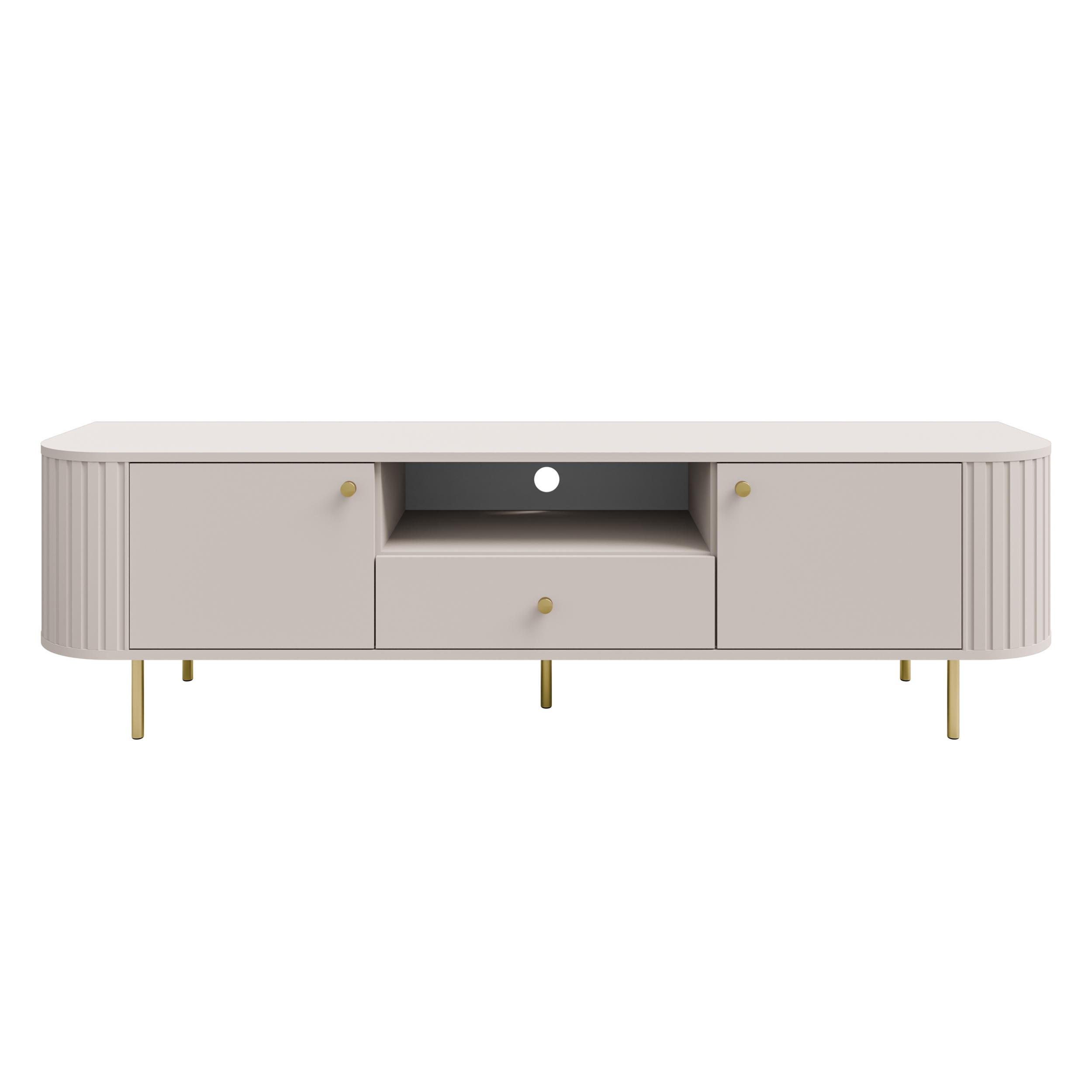 LOWBOARD Halay Beige, 2 Türen & 1 Schublade Moderne Rillenstruktur 180,6 cm - Beige/Goldfarben, Holzwerkstoff/Metall (180.6/50/42.3cm) - AX Living