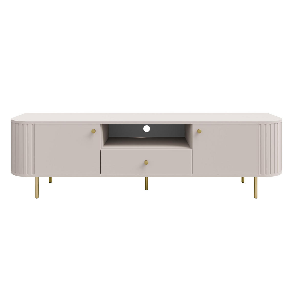 LOWBOARD Halay Beige, 2 Türen & 1 Schublade Moderne Rillenstruktur 180,6 cm - Beige/Goldfarben, Holzwerkstoff/Metall (180.6/50/42.3cm) - AX Living