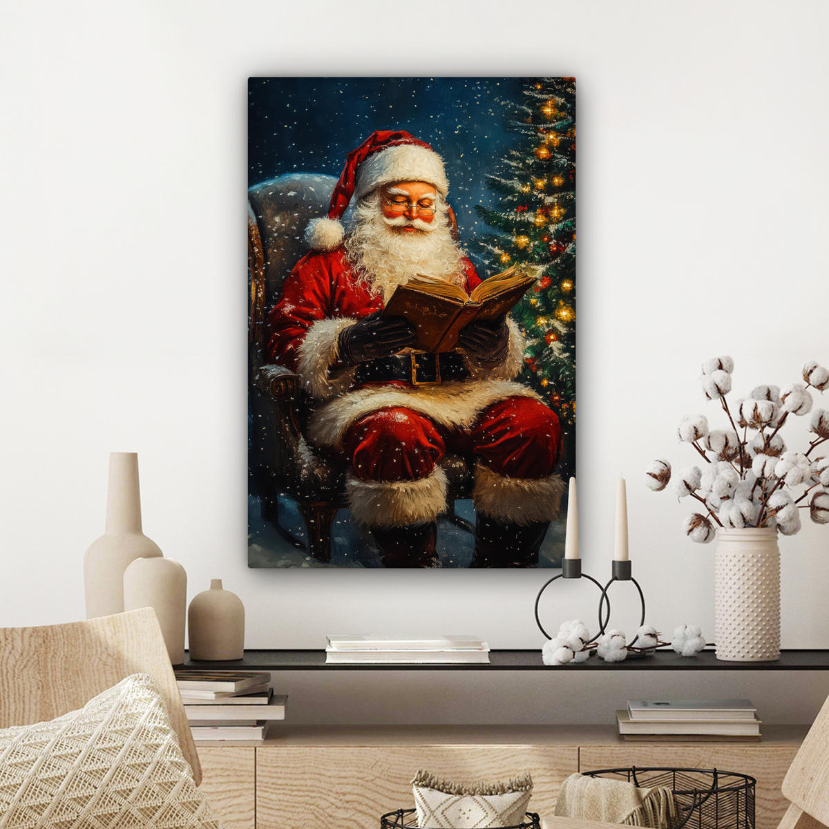 LEINWANDBILD Weihnachtsmann - Weihnachten - Winter - Weihnachtsbaum Wanddeko 40x60 cm - Bordeaux, Textil (40/60cm) - MuchoWow