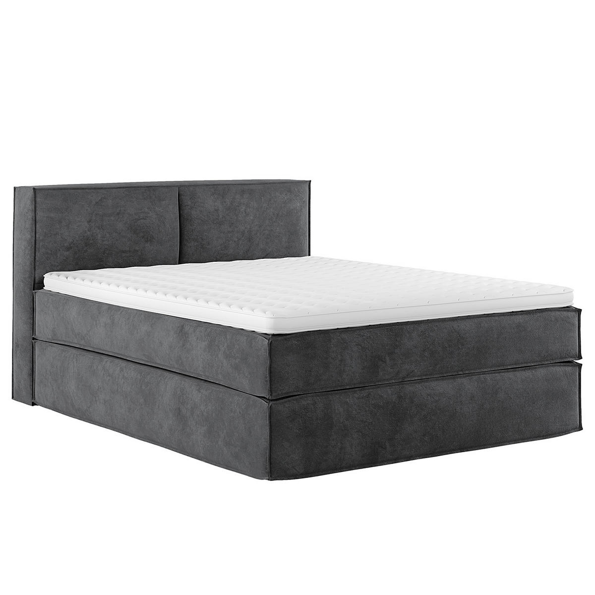 BOXSPRINGBETT mit Kopfteil - Premium - Anthrazit, Textil (160/200cm) - home24