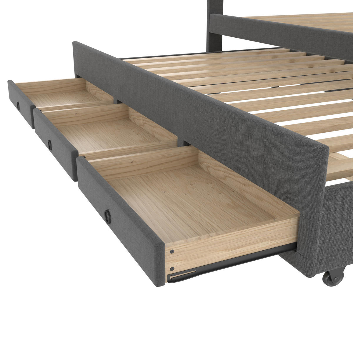 POLSTERBETT 140/200 cm mit 3 Schubladen und ausziehbarem Gästebett - Grau, Textil (140/200cm) - BEAOK