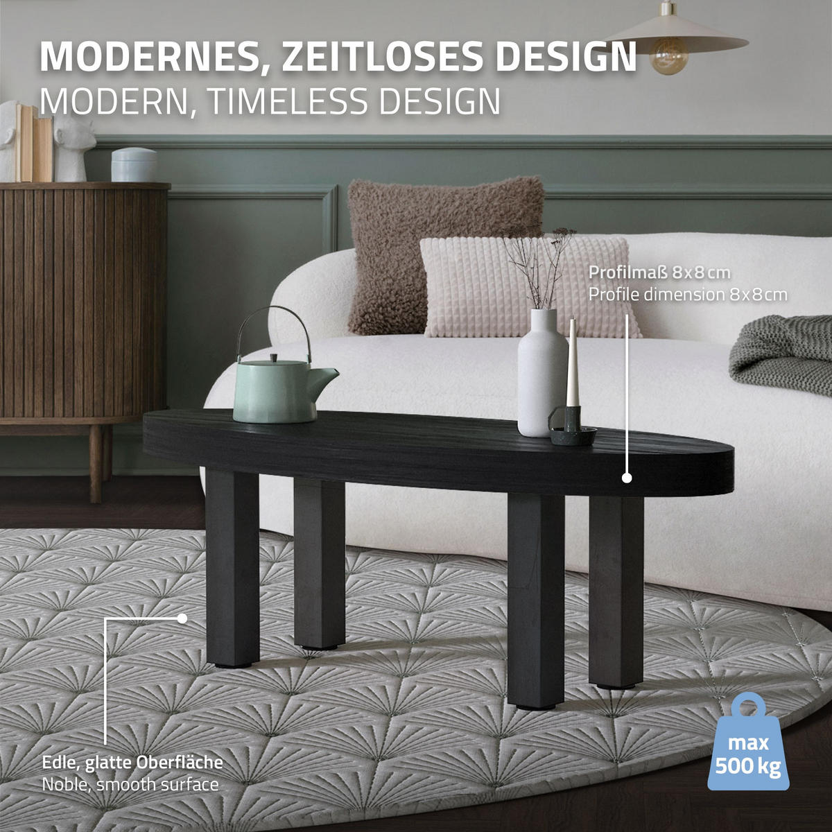 TISCHBEINE 4er Set I-Design H:42 cm Industrial 8x8 cm - Dunkelgrau, Metall (14/42/14cm) - ML-DESIGN