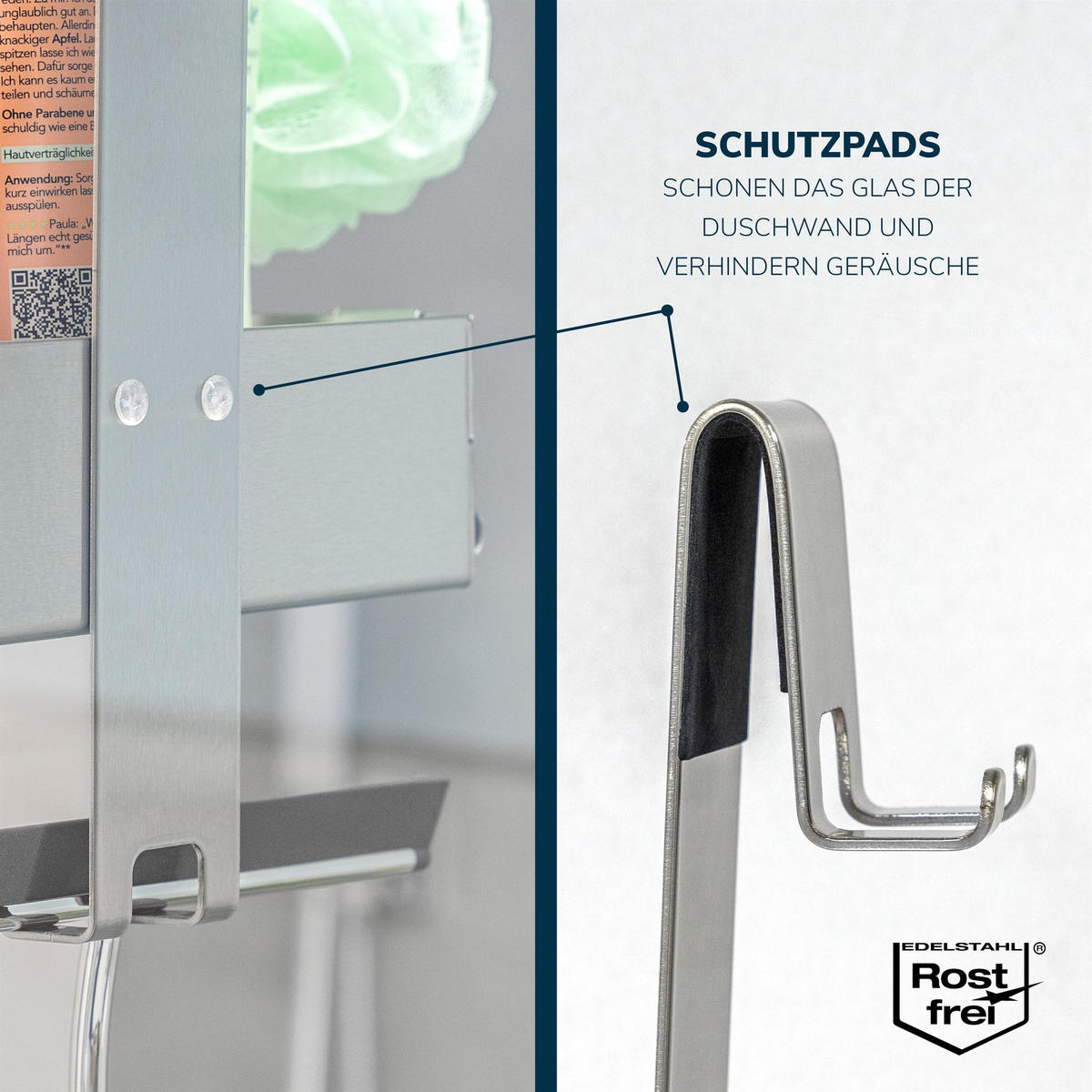 DUSCHABLAGE für Glasduschwand, Edelstahl - Edelstahlfarben, Metall (23/67.5/10.5cm) - eluno