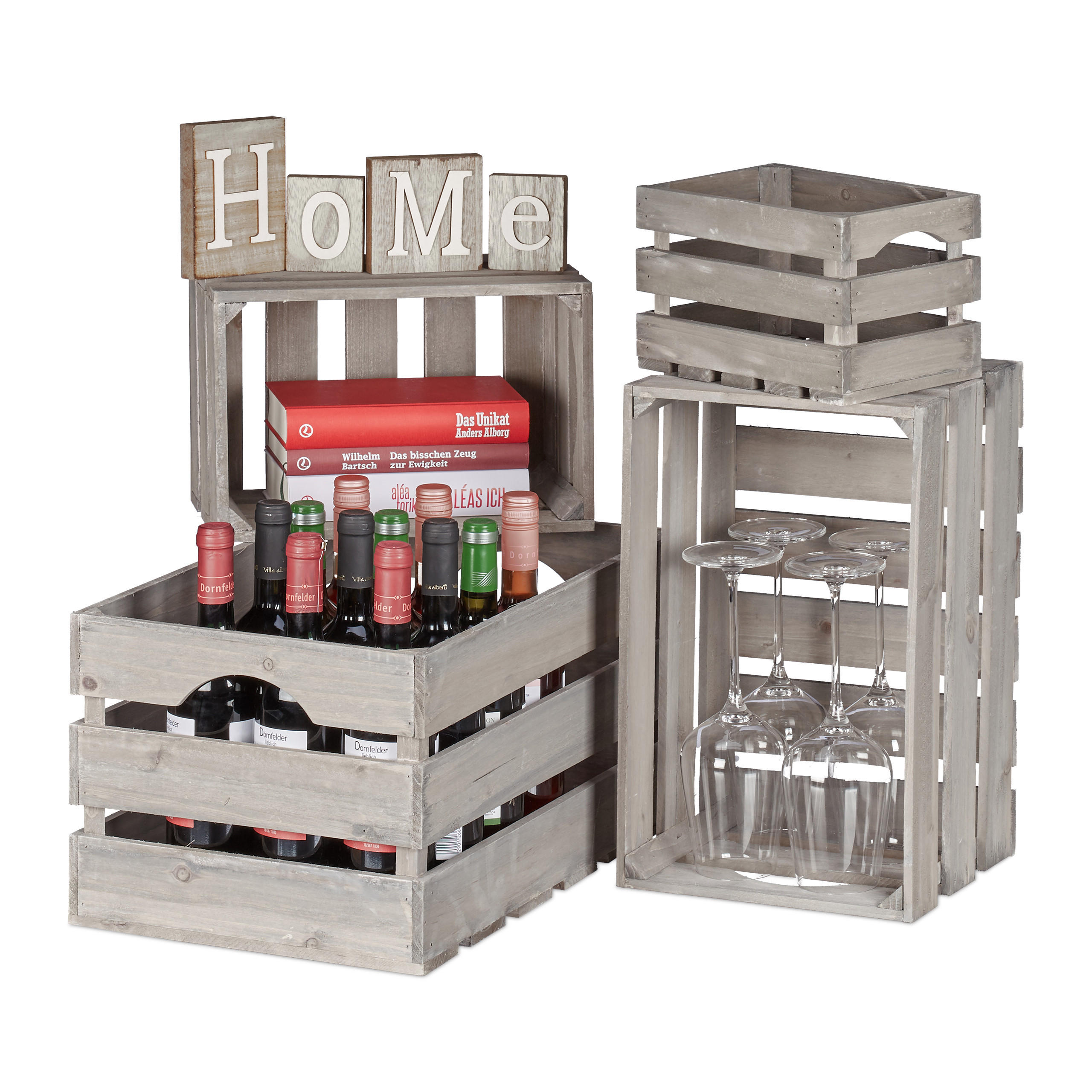 4ER Shabby-Kiste - Grau, Holz (50/25/31cm) - Relaxdays