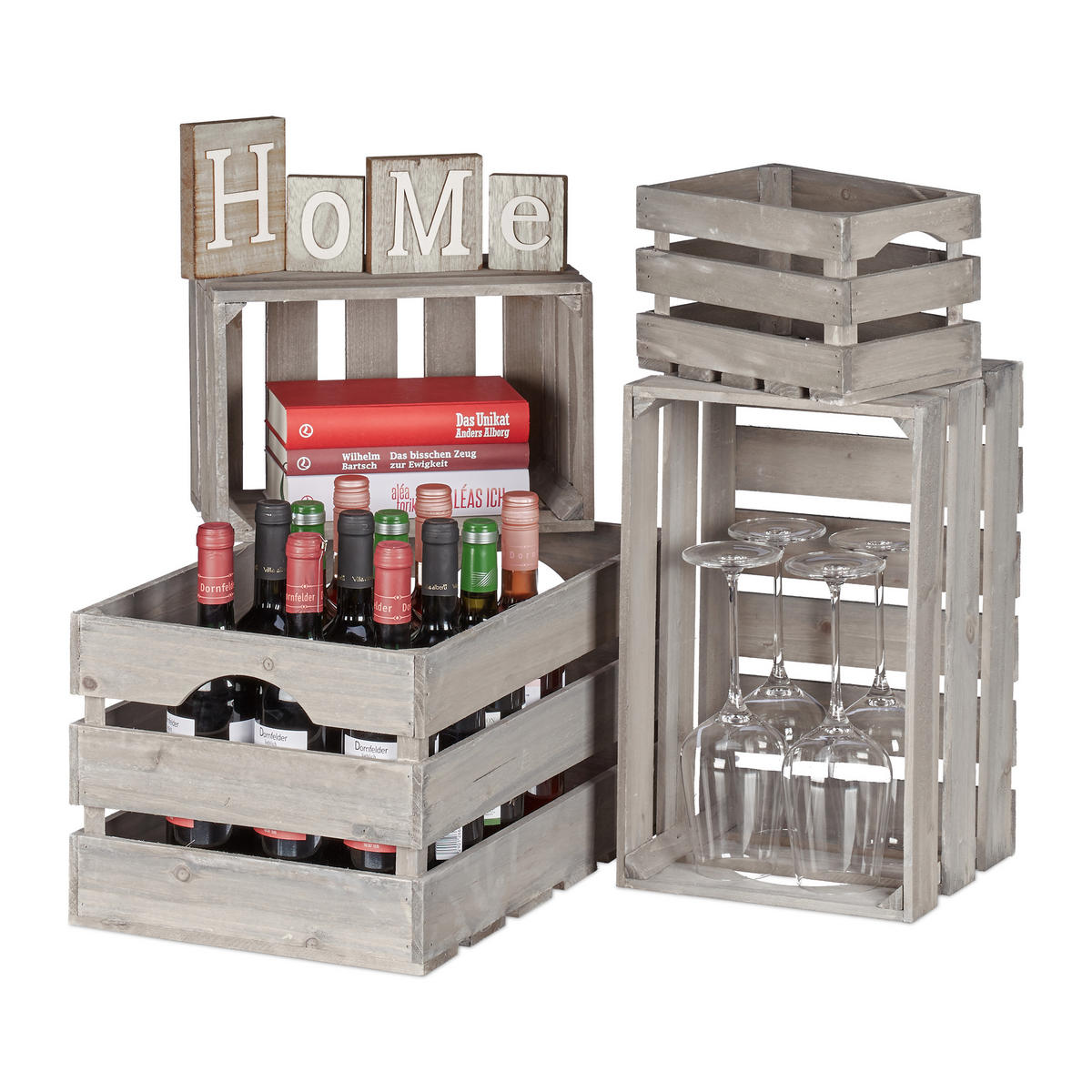 4ER Shabby-Kiste - Grau, Holz (50/25/31cm) - Relaxdays