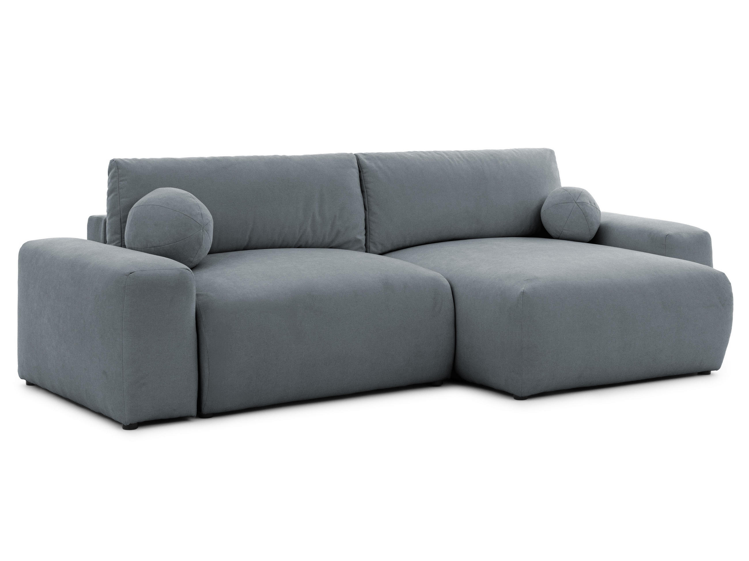 ECKSOFA Puffy mit Schlaffunktion und Bettkasten - besonders weich und puffig aus Dunkelgrau Webstoff - Ottomane rechts - Dunkelgrau/Schwarz, Holz/Kunststoff (266/138cm) - S-Style Möbel