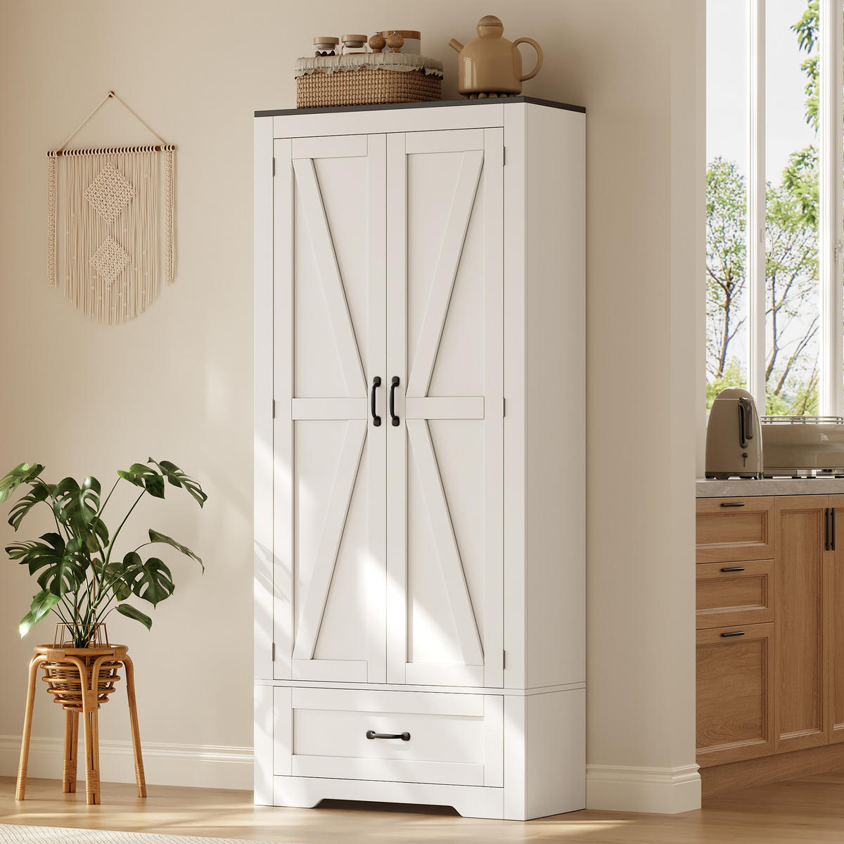 HIGHBOARD DE-38755 80/35/183 cm 2 Türen und 1 Schublade Weiß - Weiß, Holzwerkstoff (80/183/35cm) - ComfortXL