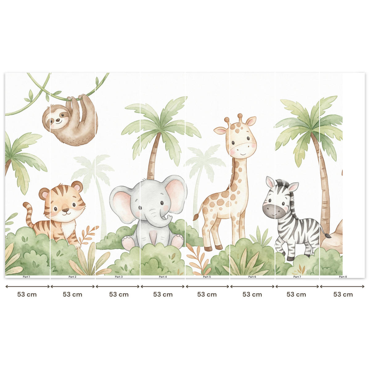 KINDERTAPETE - Tiere - Dschungel - Pastell - 450x260 cm - Weiß, Papier (450/260cm) - OnlyWow