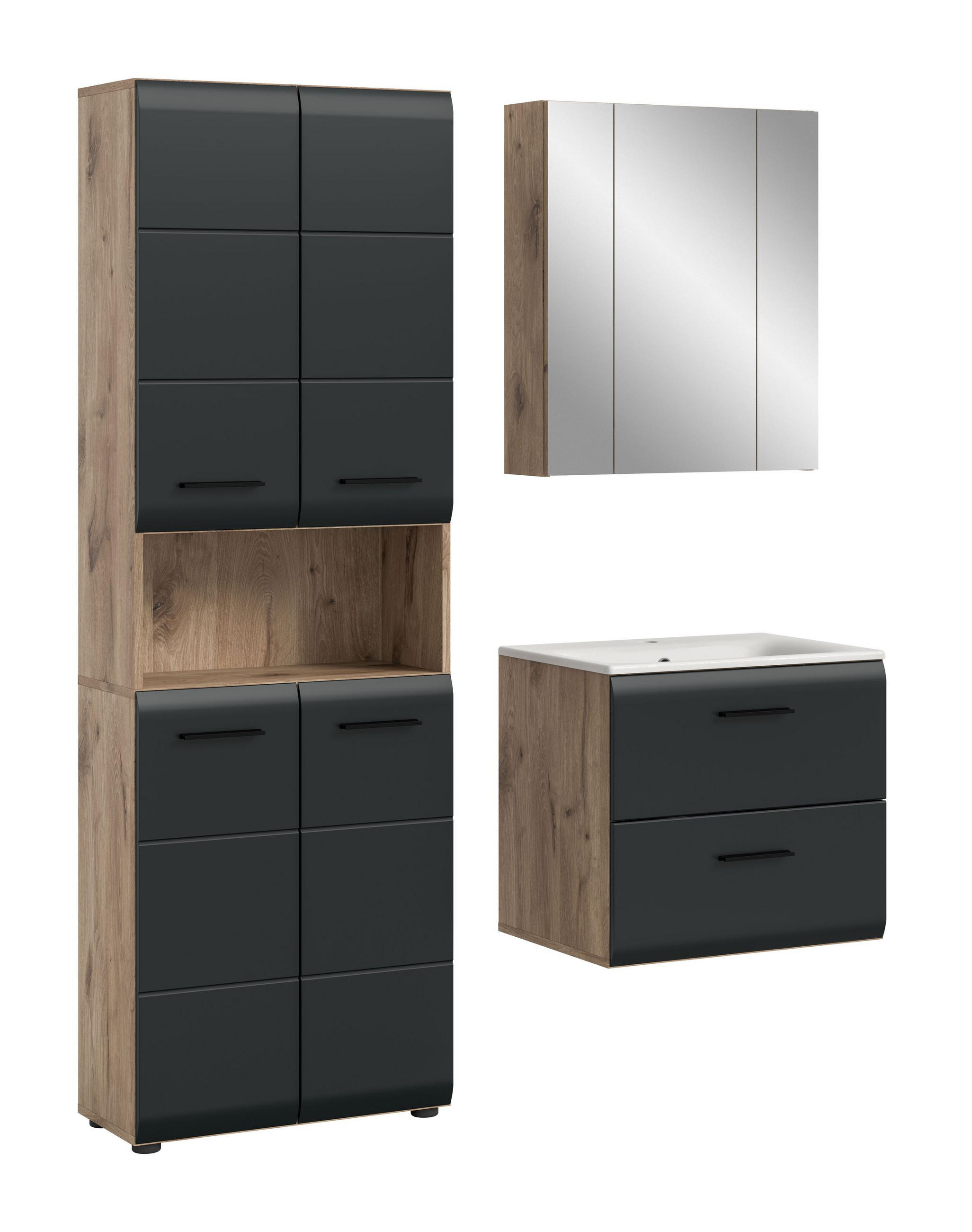 BADEZIMMER Alba 4-tlg. (B/H/T: ca. 135/185/46 cm) in Nox Oak /schwarz matt - Eichefarben, Holz (135/185/46cm)
