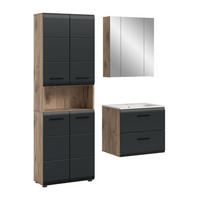 BADEZIMMER Alba 4-tlg. (B/H/T: ca. 135/185/46 cm) in Nox Oak /schwarz matt - Eichefarben, Holz (135/185/46cm)