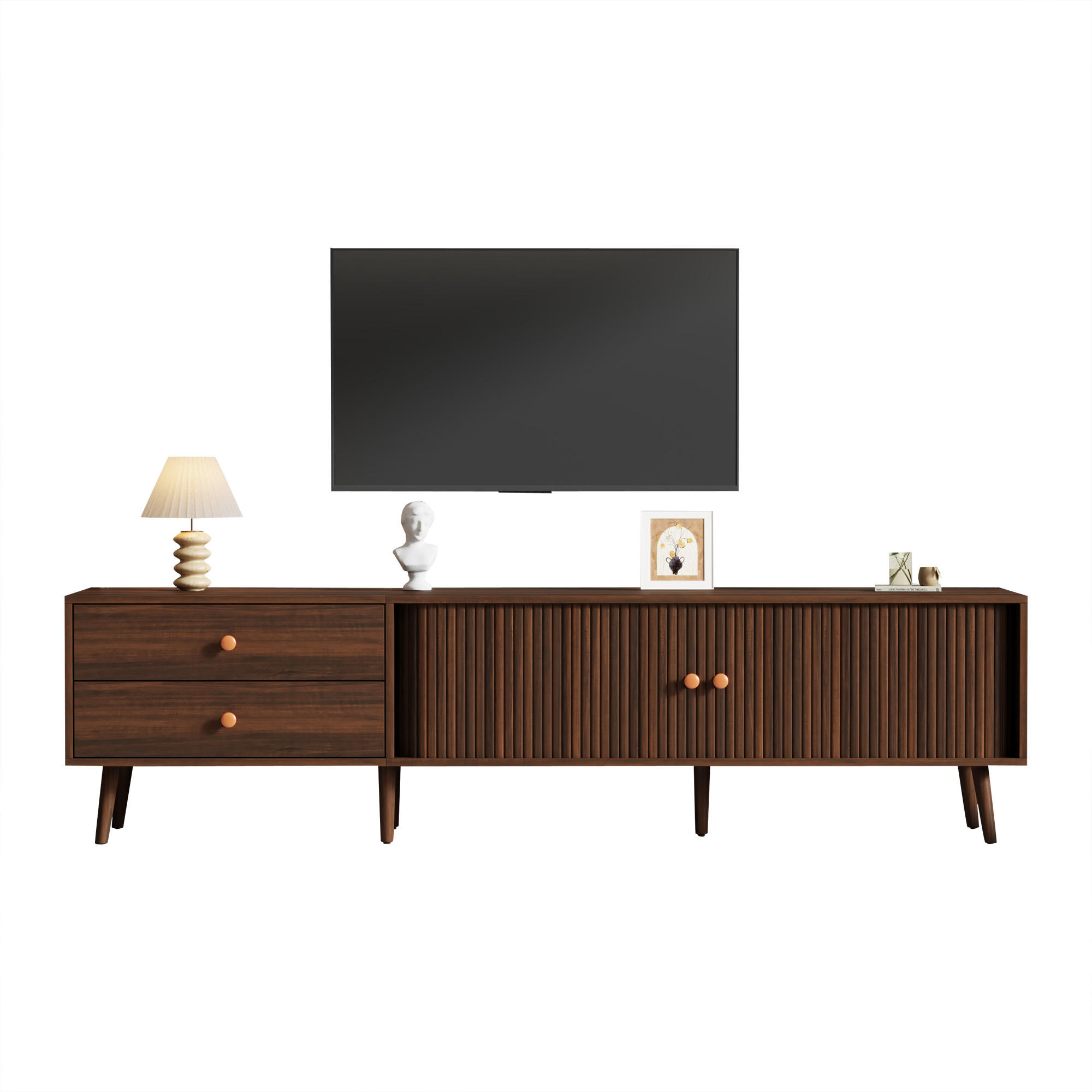 LOWBOARD TV Schrank mit Rollladentüren & Schubladen Walnussoptik Braun 180/40/46,5 cm Holzwerkstoff - Nussbaumfarben, Holzwerkstoff (180/46.5/40cm) - EVRYAE