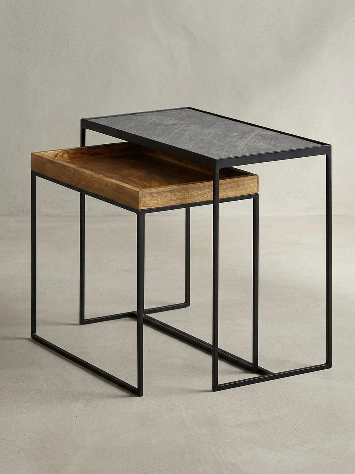 BEISTELLTISCH Set – Mango Massivholz Eisen Anthrazit Braun Industrial - Schwarz/Braun, Holz/Metall (30/60/50cm) - KADIMA DESIGN