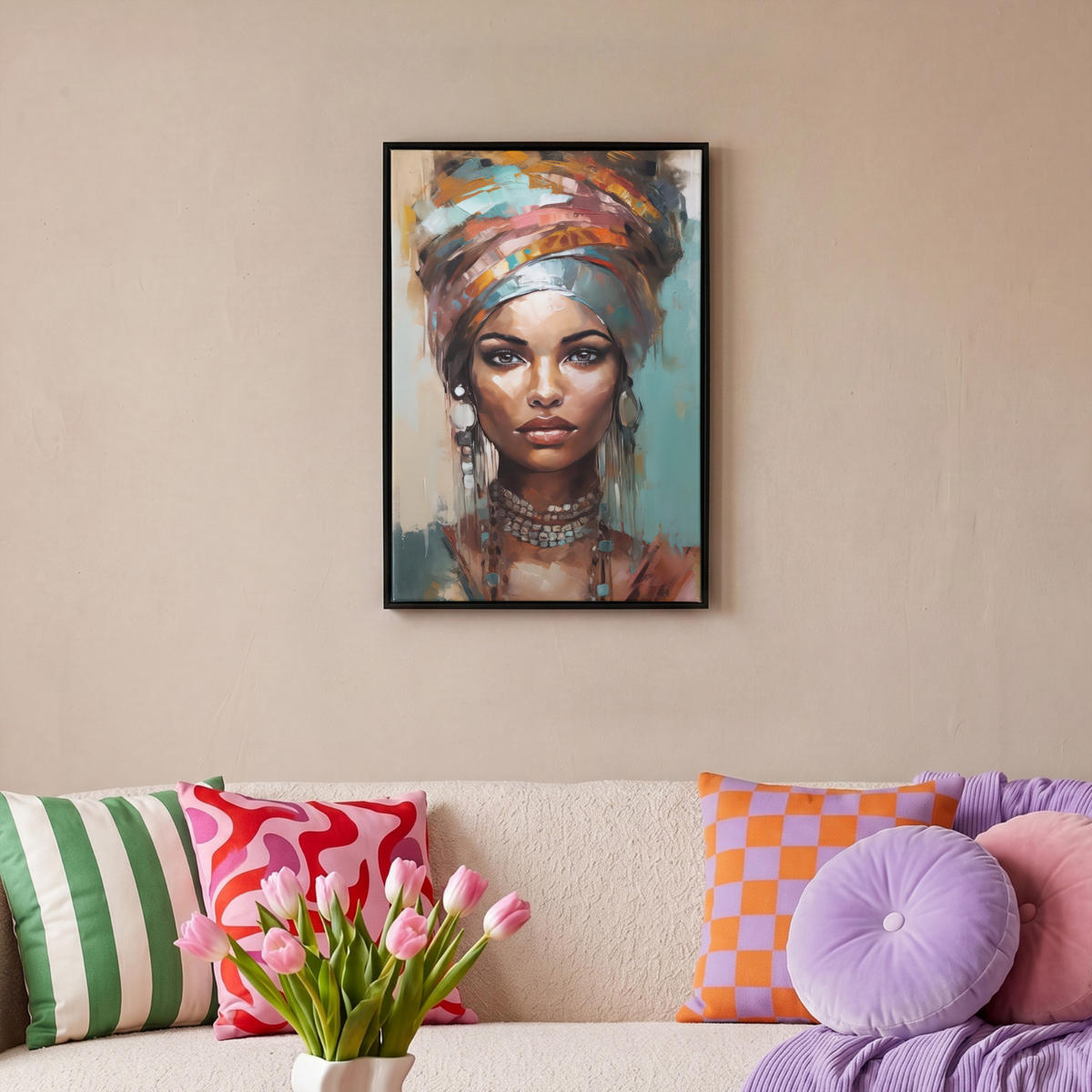 LEINWAND Bilder mit Rahmen - Frau - Kunst - Schmuck - Porträt - 40x60 - Blaugrau, Textil (40/60cm) - MuchoWow