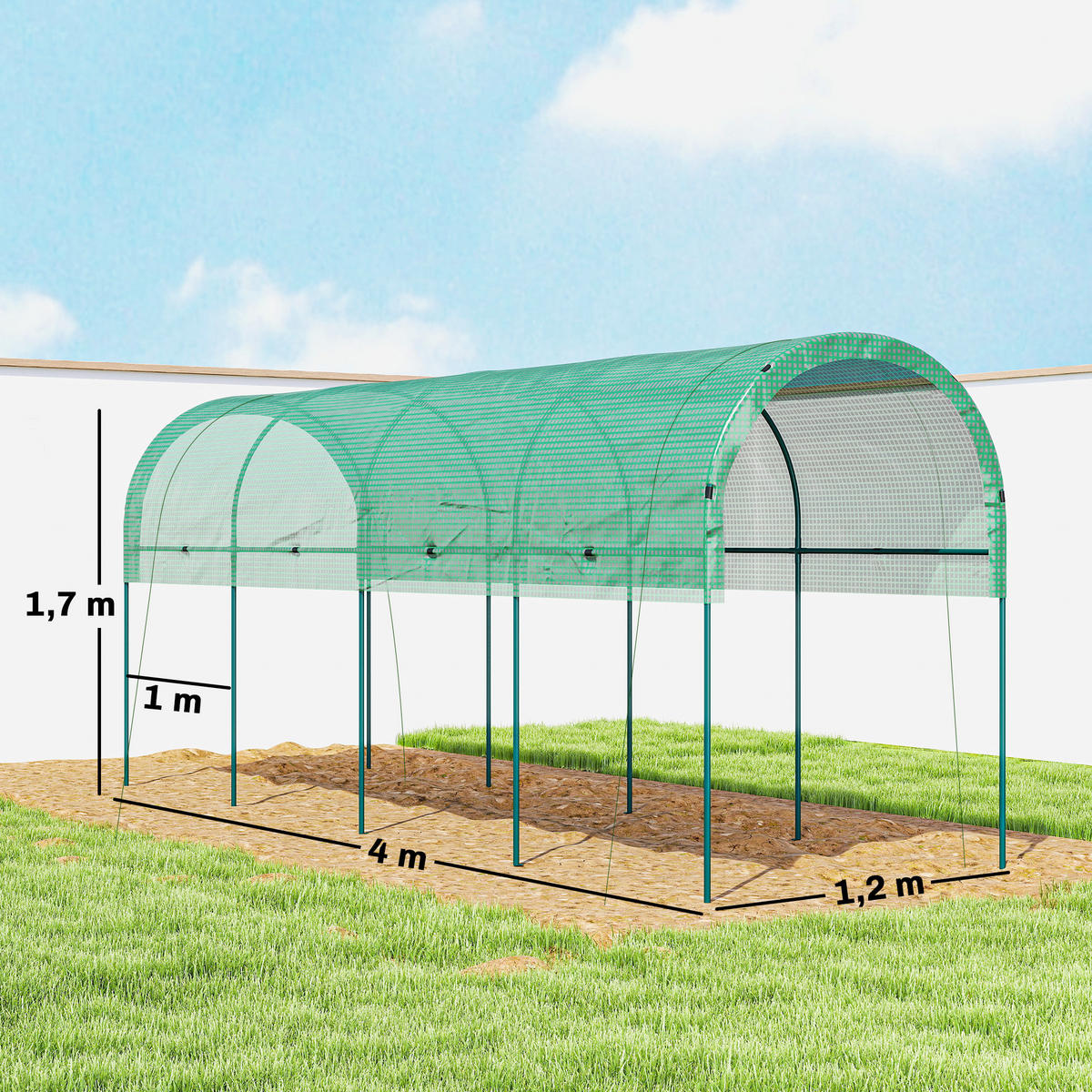 GEWÄCHSHAUS mit Bogendach Grün 400/120/170 cm - Grün, Metall (120/170/400cm) - Outsunny
