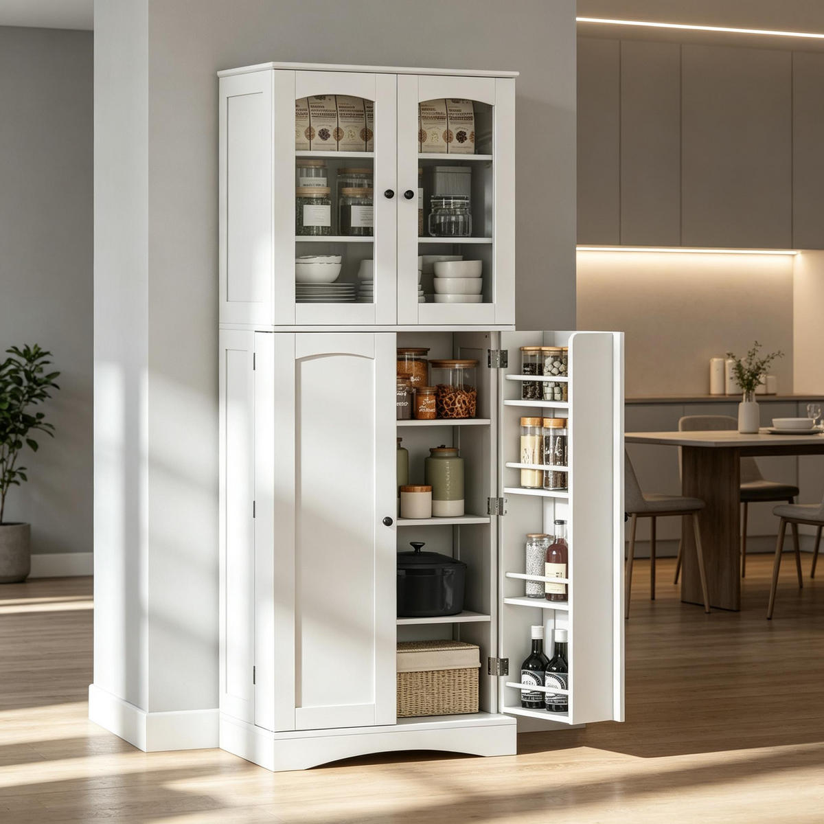 HIGHBOARD DE-38828 60/40/162 cm Acrylvitrinen und 6 Türregale Weiß - Weiß, Holzwerkstoff (60/162/40cm) - ComfortXL