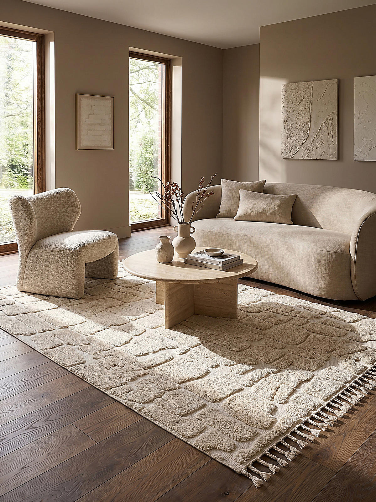 HOCHFLORTEPPICH mit Fransen MARA, geometrisch, Creme, 200 x 300 cm - Beige, Textil (300/200cm) - KADIMA DESIGN
