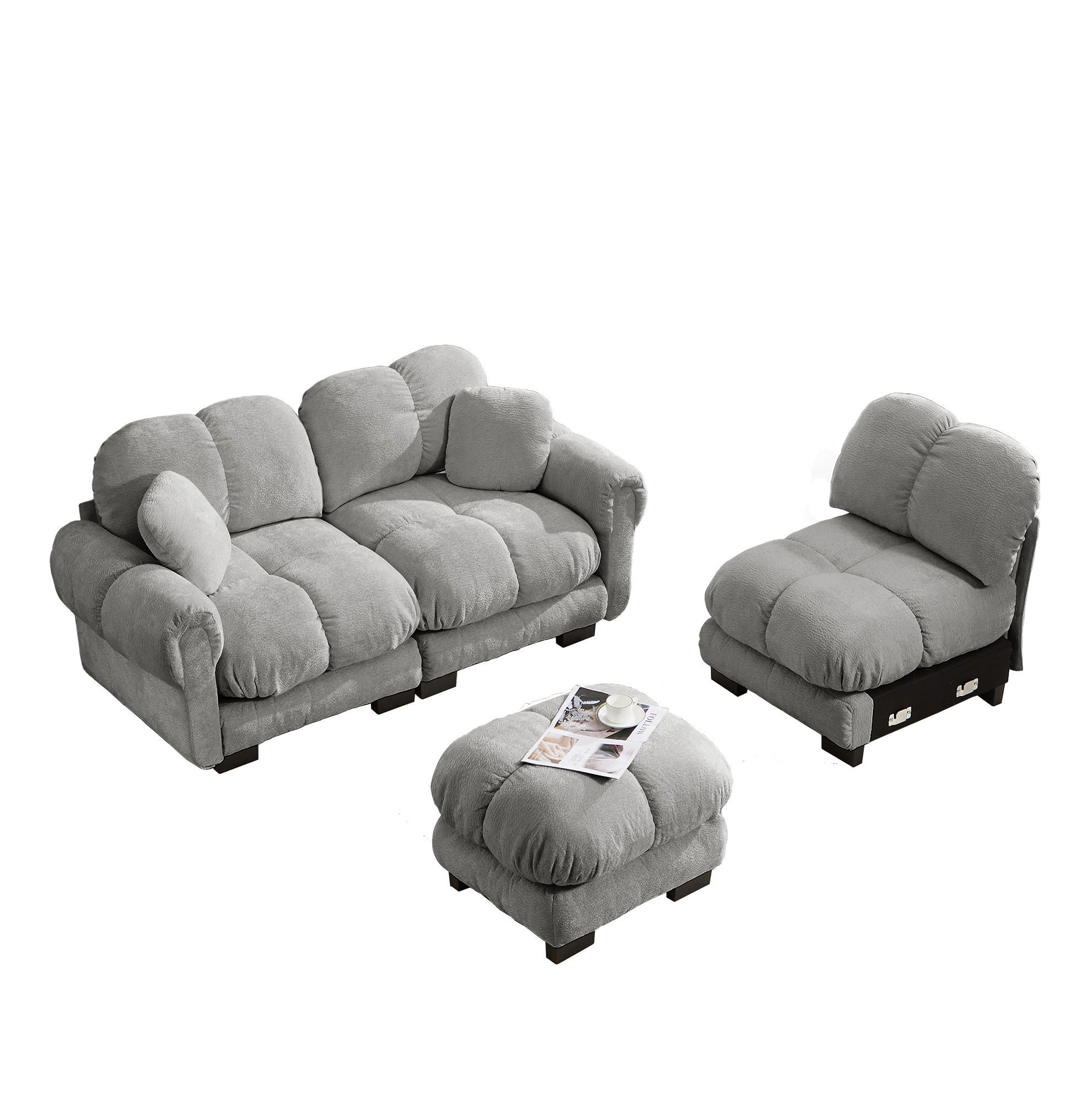 SOFA 3-Sitzer L-Form Chenille Hellgrau - Hellgrau, Holz (149/260cm) - Meubliv