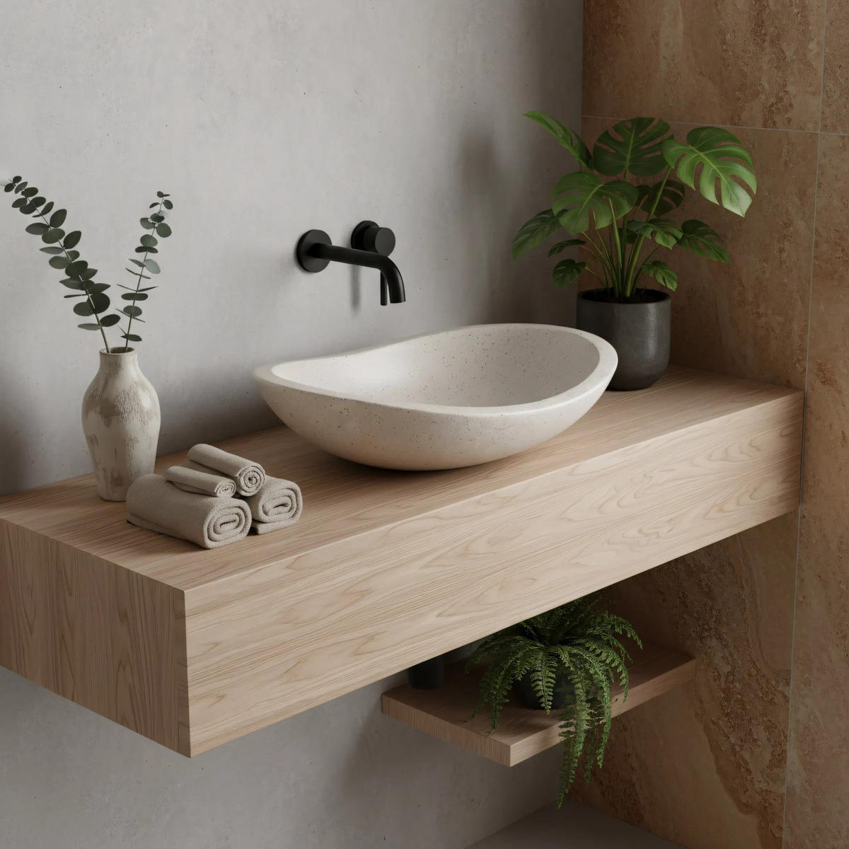 AUFSATZWASCHBECKEN Rea Leona - Beige, Keramik (46.5/12.5/37cm) - REA