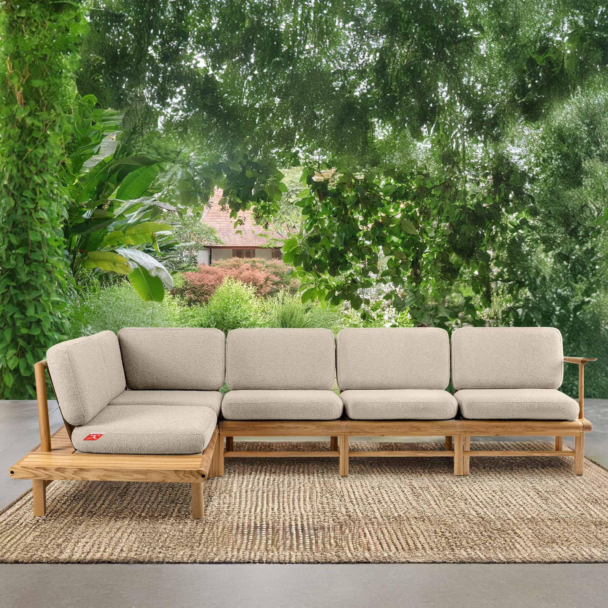 LOUNGESOFA ATREDA links - Creme, Holz/Textil (300/80/175cm) - KONSIMO®