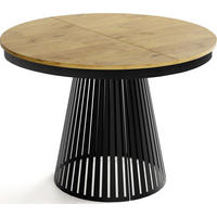 ESSTISCH Naro rund ausziehbar mit Schwarzem Lamellen-Metallgestell, Braun 120-200/120/76 cm - Eichefarben/Schwarz, Holzwerkstoff/Metall (120/120/76cm) - WFL GROUP