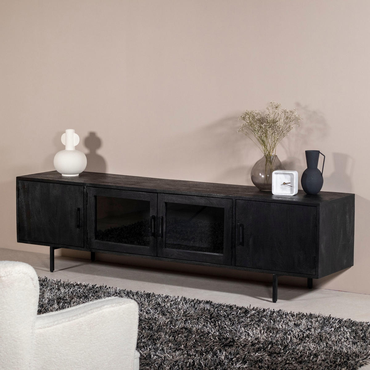 TV-MÖBEL aus Holz und Metall 200cm, schwarz - Schwarz, Holz (200/53/45cm) - Giga Meubel