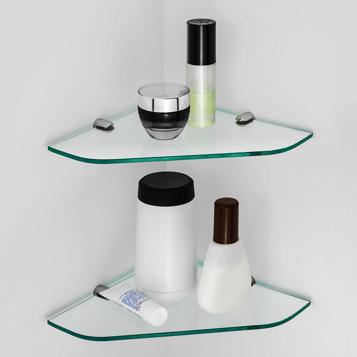 GLASABLAGE 23/23 cm Eckablage für Badezimmer Glas Transparent Chrom 2-tlg. - Transparent, Glas (23/0.6/23cm) - S'AFIELINA