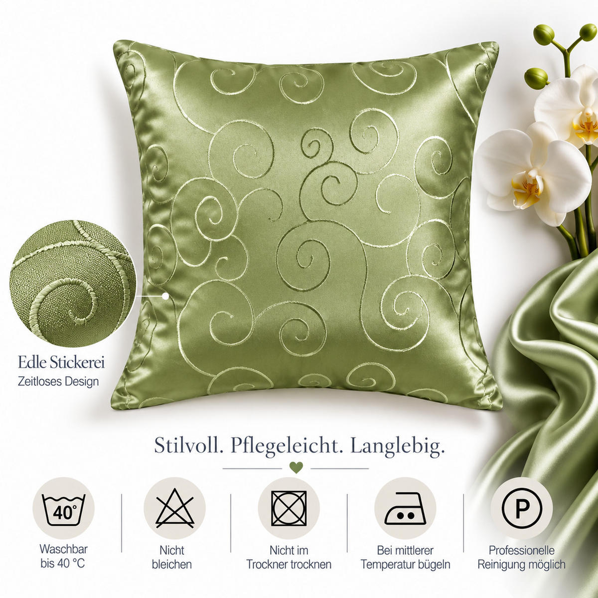 KISSENBEZUG 60/60 cm Lindgrün Damast Circle - Hellgrün, Textil (60/60cm) - TiborTex