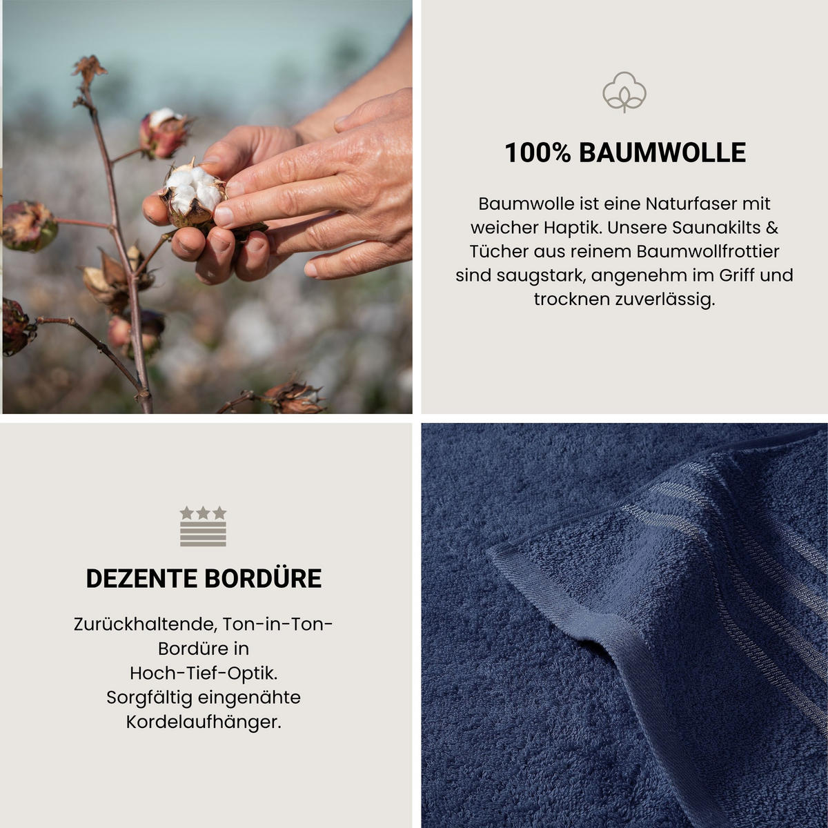 HANDTUCHSET Milano - 4-teilig - 50x100 cm - Dunkelblau - Dunkelblau, Textil (50/100cm) - SCHIESSER