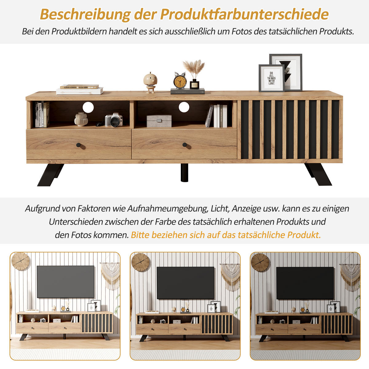 TV-LOWBOARD 150x38x44 cm Holz 2 Schubladen 1 Schrank Stauraum - Naturfarben, Holzwerkstoff (38/44/150cm) - FLIEKS