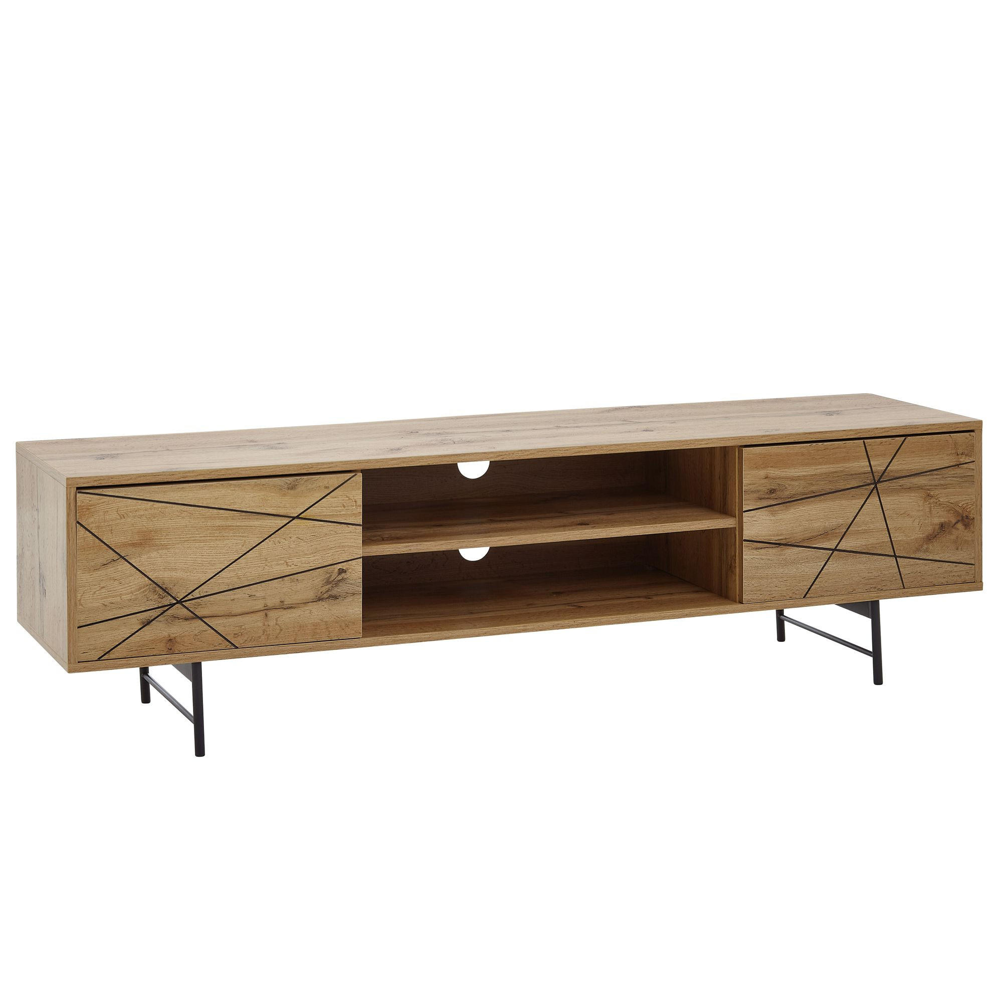 LOWBOARD Eiche-Dekor Modern Stil 160 cm Breit mit Linienmuster - Schwarz/Braun, Holz/Metall (160/45/40cm) - KADIMA DESIGN