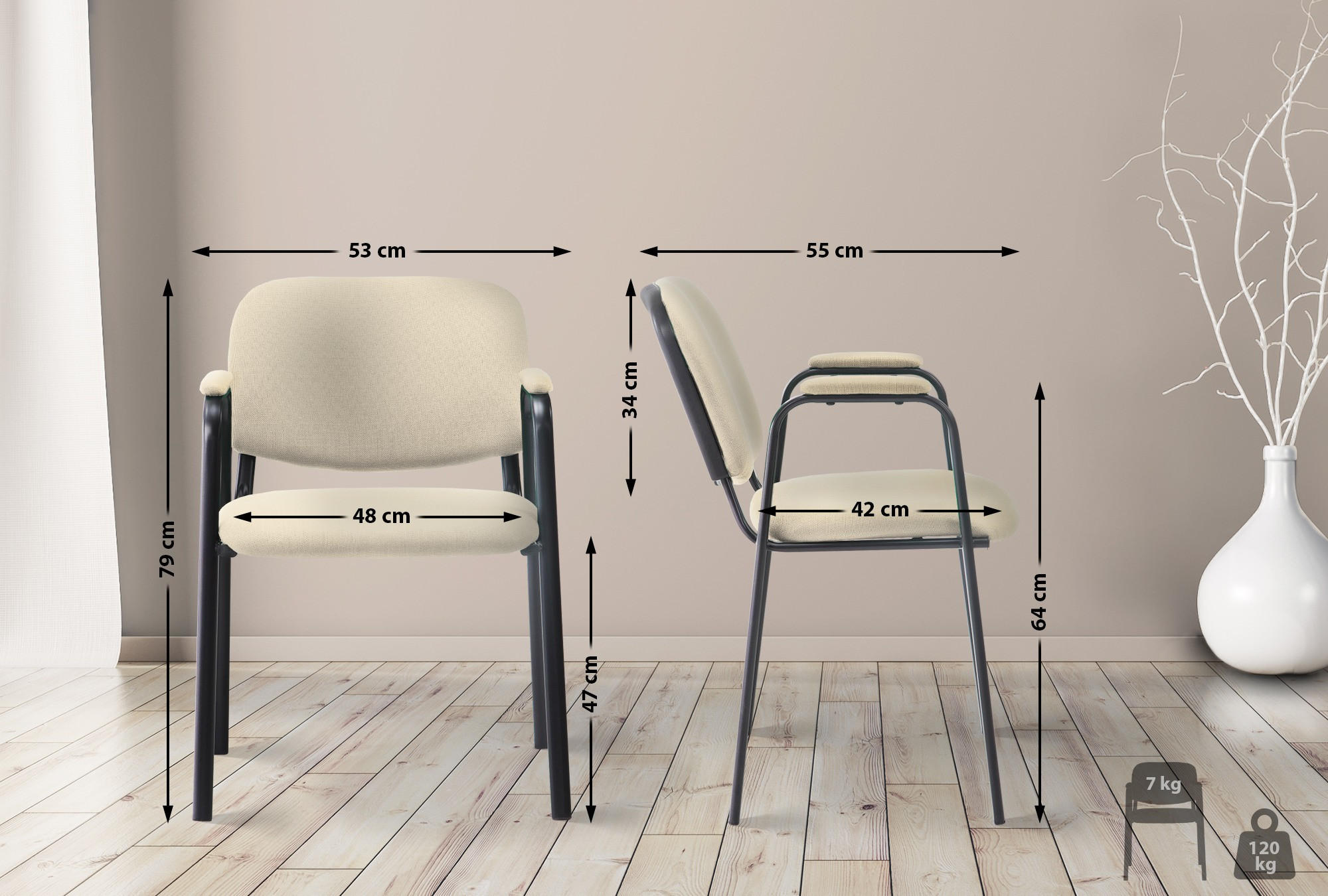 Thumbnail - CLP Besucherstuhl, Creme, Textil, 53x79x55 cm, Arbeitszimmer, Besucherstühle