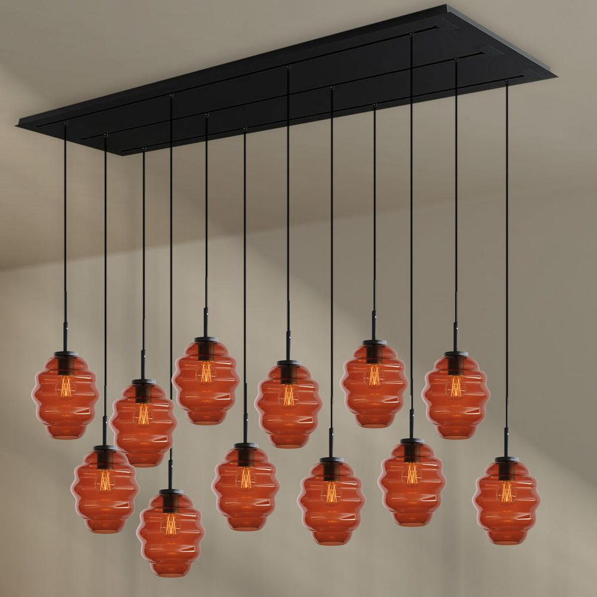 HÄNGELEUCHTE Echos 12-flammig Braun Ø 18cm - Schwarz/Braun, Glas (18/18/20cm) - s.luce
