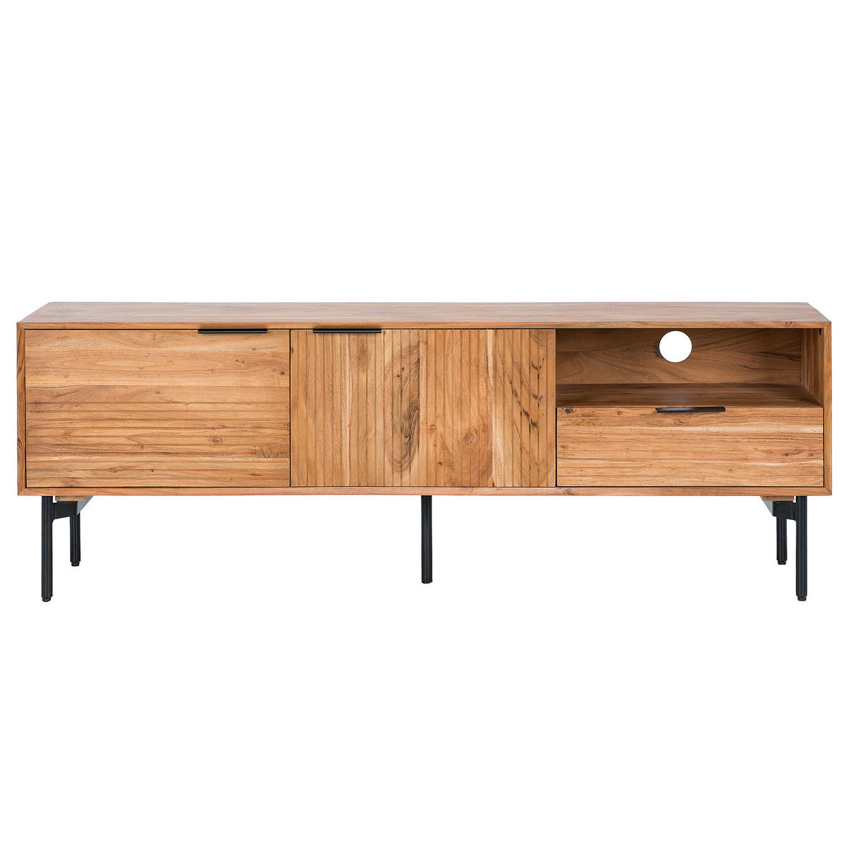 TV-LOWBOARD - Akazie massiv / Schwarz - Schwarz/Akaziefarben, Holz (180/63/42cm) - home24