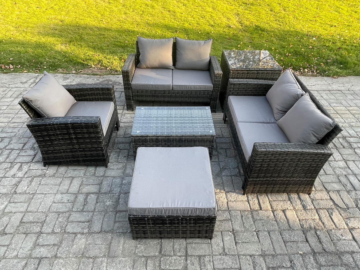 GARTENSOFA Hohe Rückenlehne Polyrattan Dunkelgrau 6-Sitzer - Dunkelgrau, Metall - Fimous