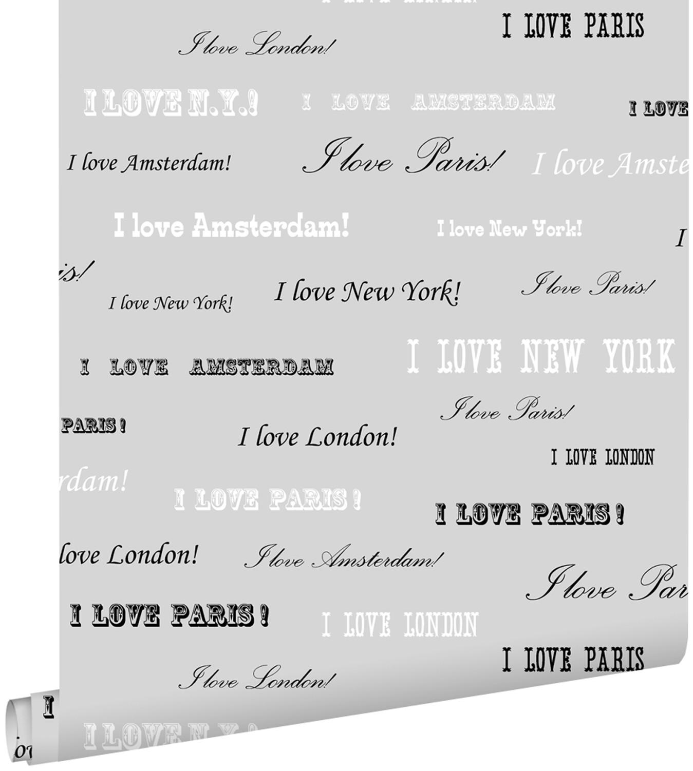 TAPETE Ich liebe Paris - Sprüche 53 cm x 10.05 m - Grau, Papier (53/1000cm) - ESTAhome
