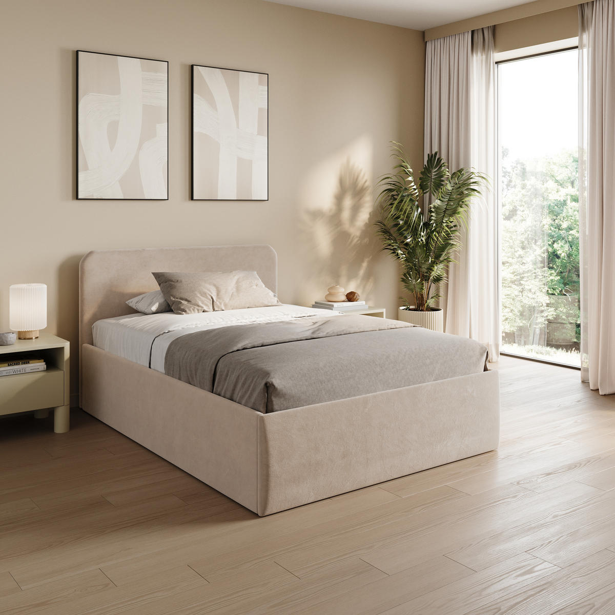 POLSTERBETT 140x200 cm Bonnellfederkernmatratze H2 Microvelours in Beige - Beige, Textil (140/200cm) - Home Collective