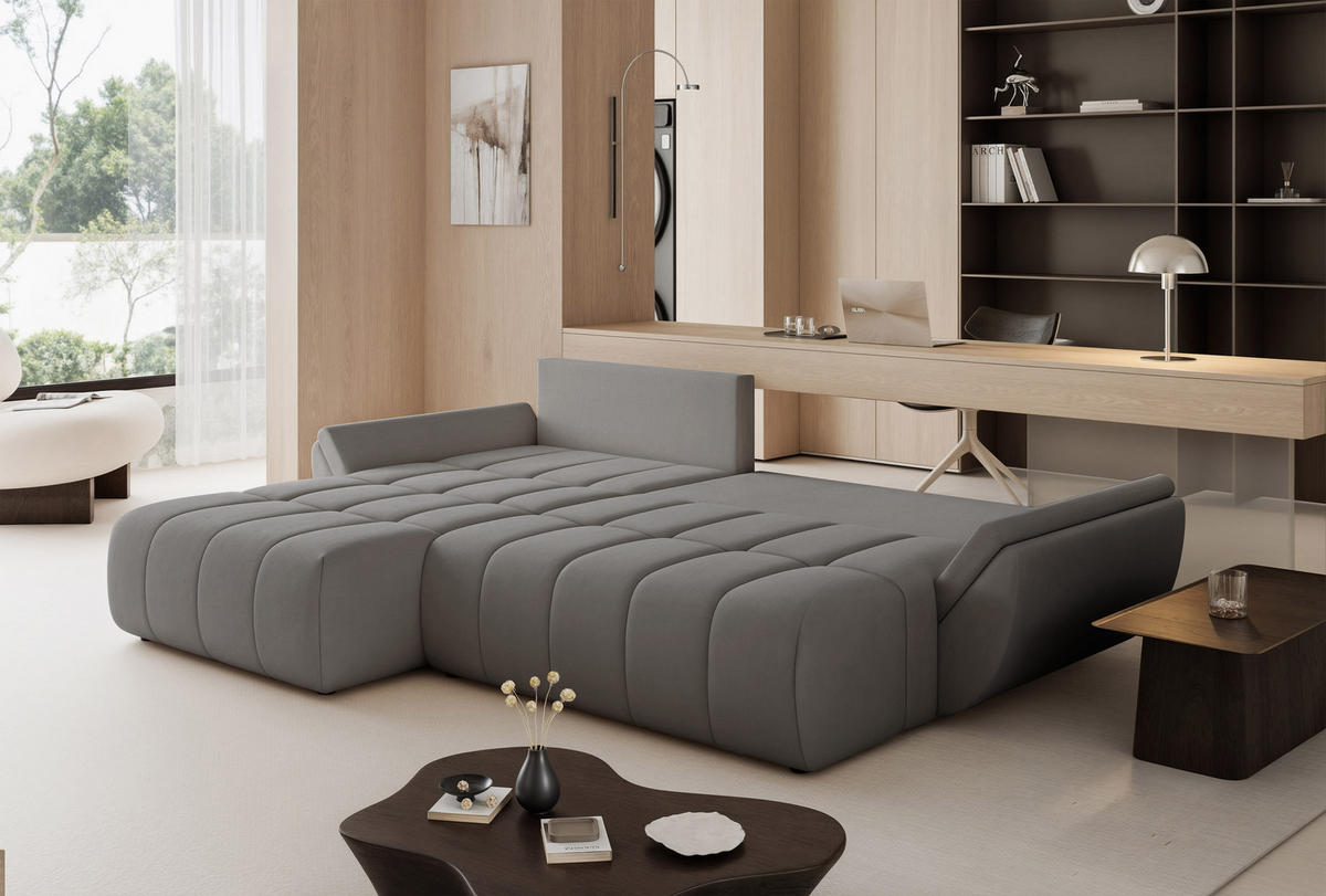 ECKSOFA ARO mit Schlaffunktion und Bettkasten Grau - Grau, Holzwerkstoff/Kunststoff (280/190cm) - Idohome
