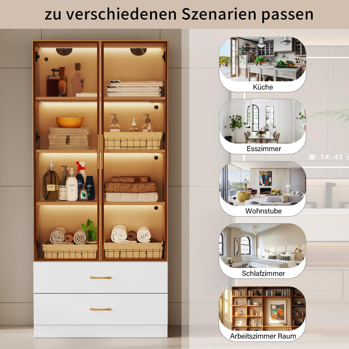 HOCHSCHRANK,BADEZIMMERSCHRANK mit LED Beleuchtung und Schubladen - Naturfarben, Holz (75/170/34cm) - PARAFTA HOME