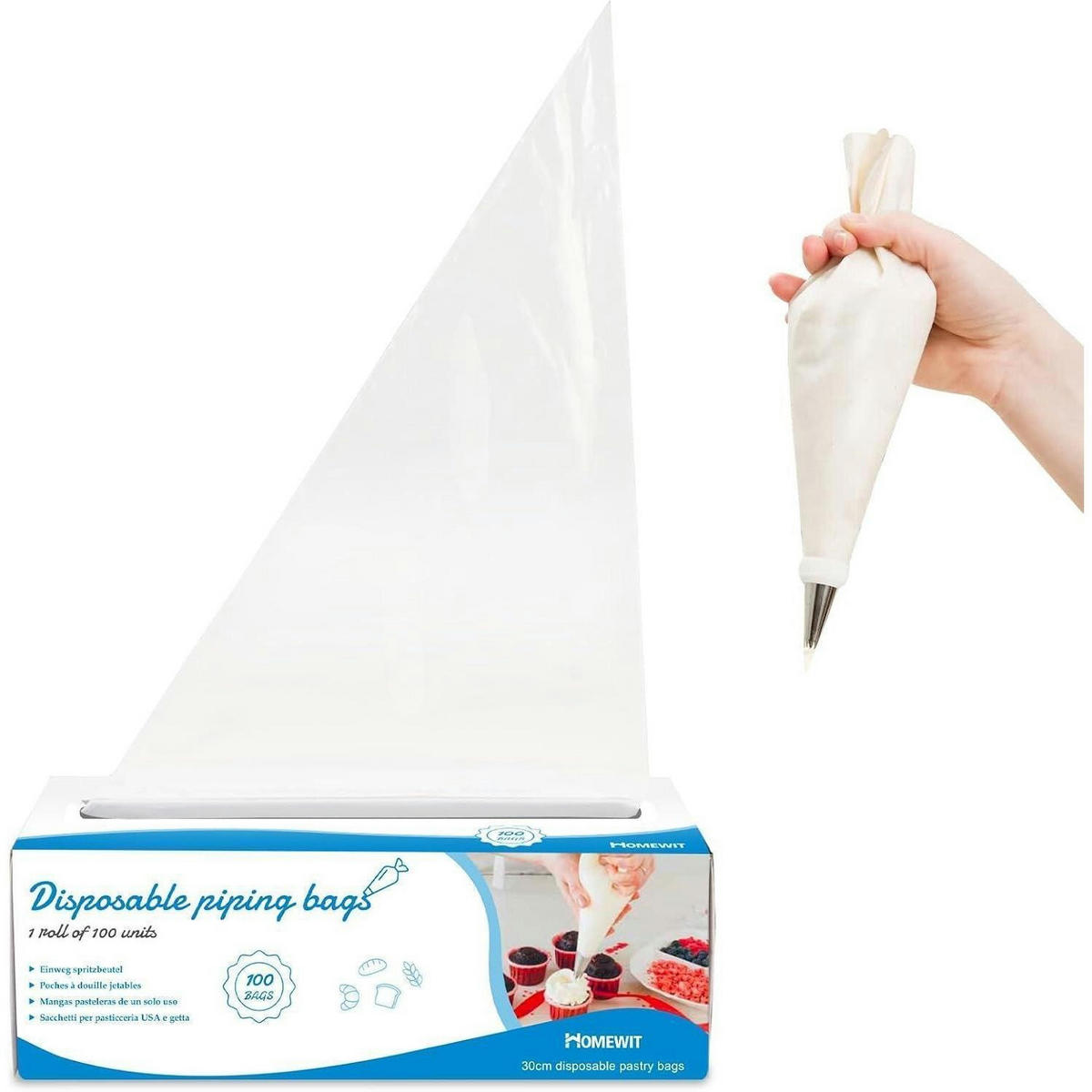 SPRITZBEUTEL Einweg 100 Stück 30 cm extra dick mit Spenderkarton - Transparent, Kunststoff (20/1/30cm)