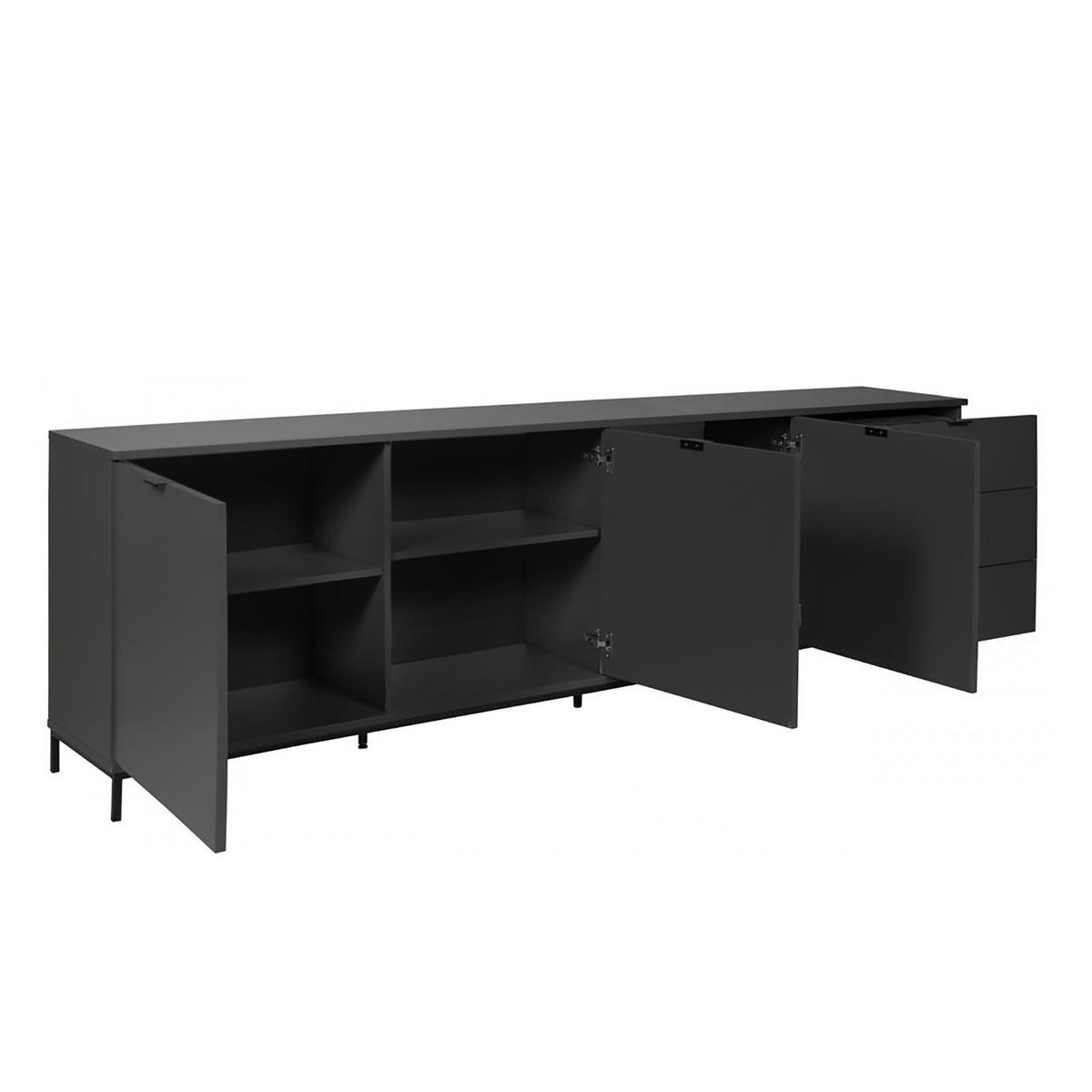 SIDEBOARD - Dunkelgrau, 240 cm - Dunkelgrau/Schwarz, Holzwerkstoff (240/74/40cm) - home24