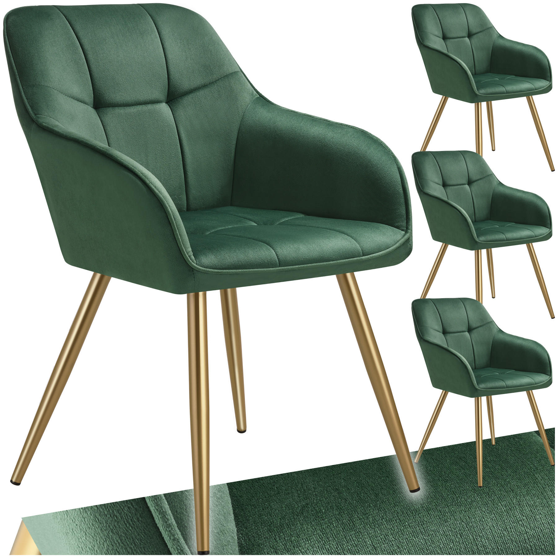 ESSZIMMERSTUHL 4er Set Marilyn 58 x 62 x 82 cm dunkelgrün/gold - Dunkelgrün/Goldfarben, Kunststoff (58/82/62cm) - tectake