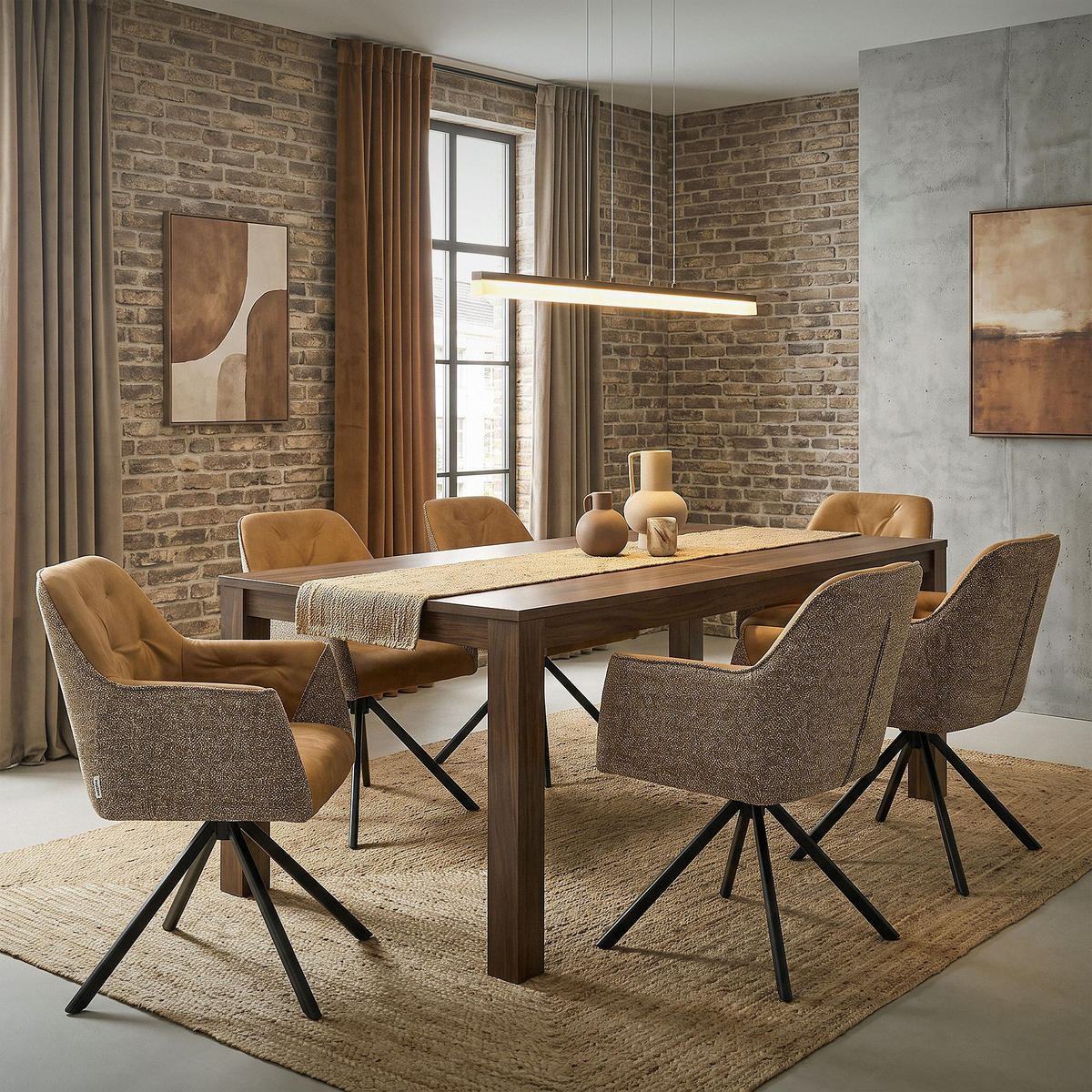 ESSZIMMERSTÜHLE 2er Set drehbar Küchenstühle gepolstert aus Webstoff-Kunstleder Braun - Schwarz/Braun, Textil/Metall (62/81/65cm) - ML-DESIGN
