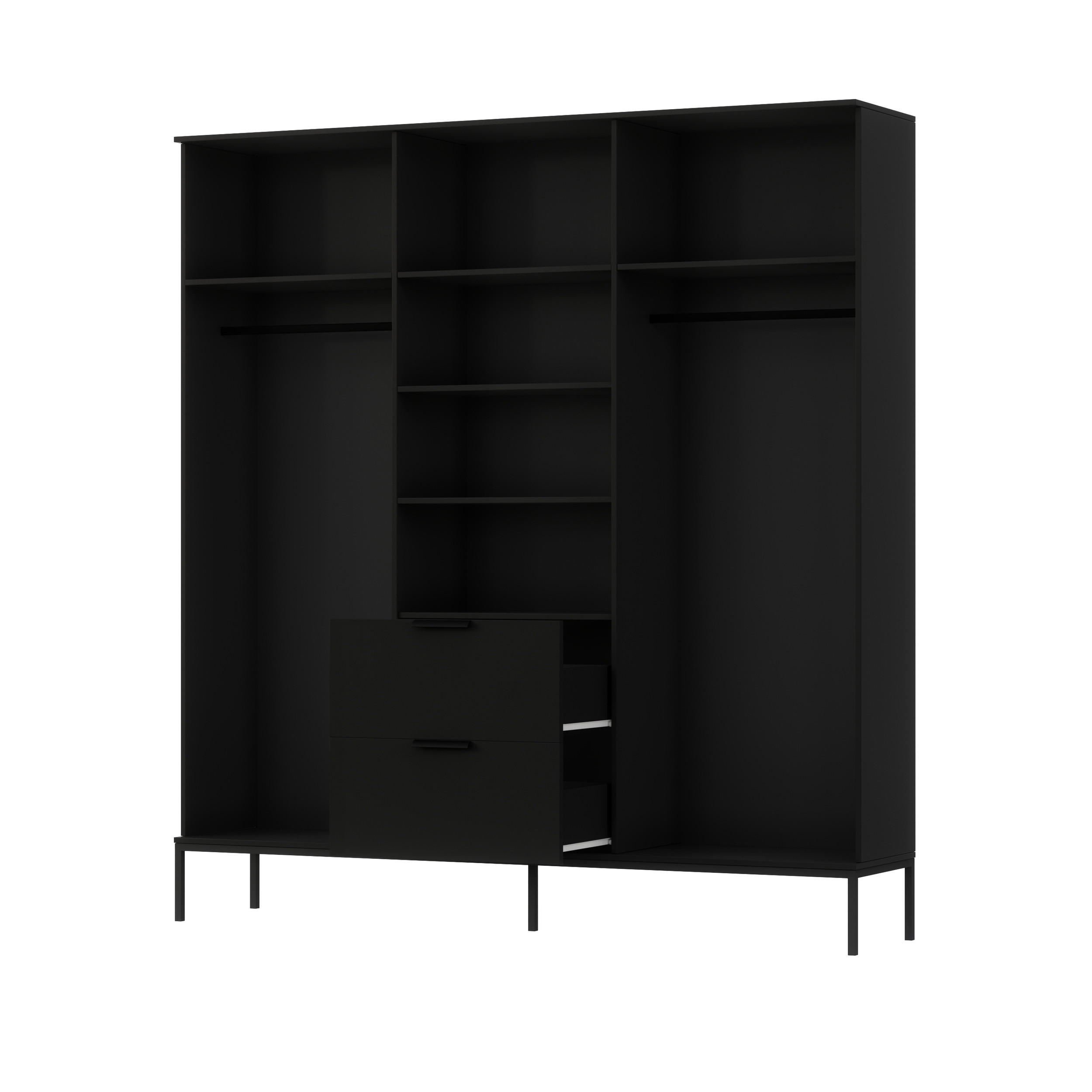 DREHTÜRENSCHRANK - Schrank Meteor (Schwarz + Artisan) - Schwarz, Holzwerkstoff/Metall (185/200/60cm) - Möblo