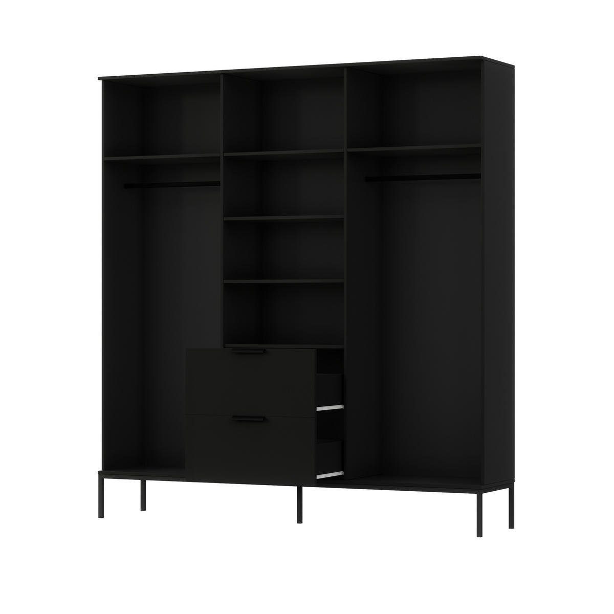 DREHTÜRENSCHRANK - Schrank Meteor (Schwarz + Artisan) - Schwarz, Holzwerkstoff/Metall (185/200/60cm) - Möblo