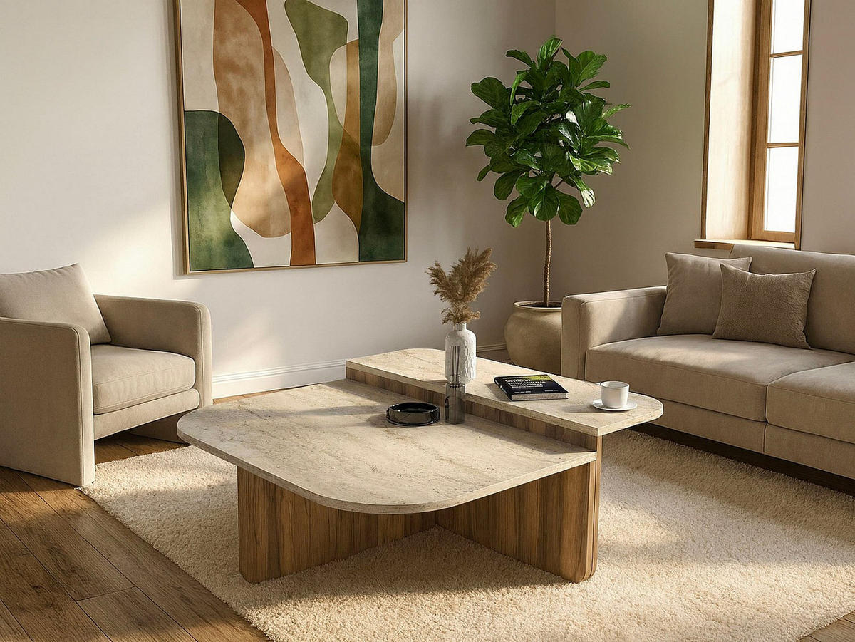 COUCHTISCH - 90 cm x 89 cm - holz - naturfarben dunkel, beige Maralia - Beige/Naturfarben, Holz (89/90/33.2cm) - Vente-Unique