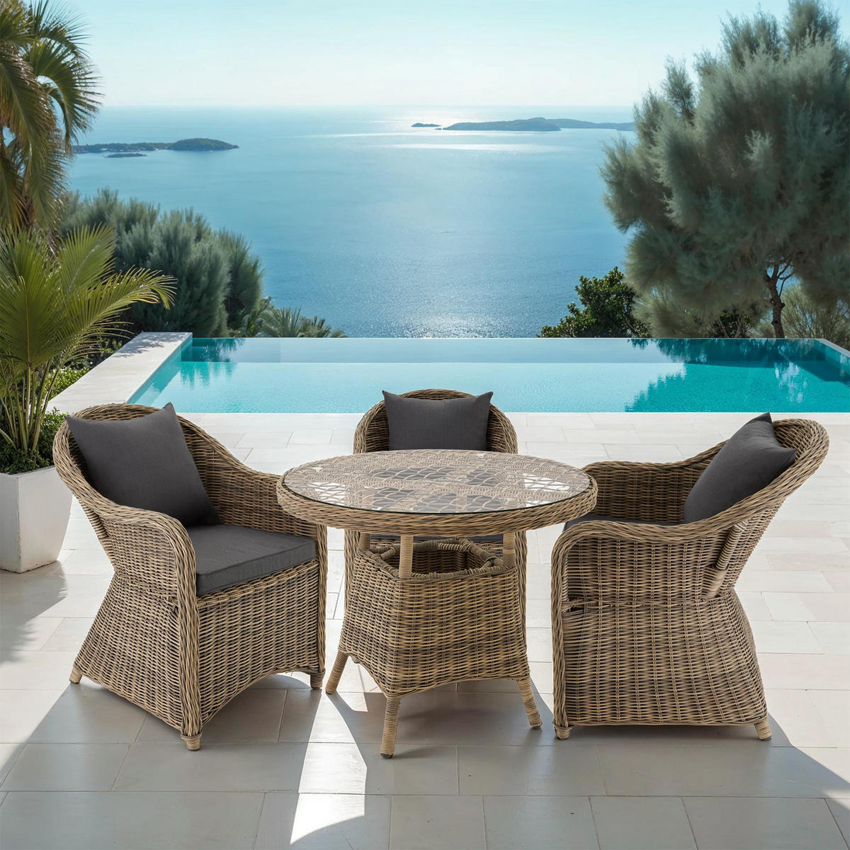 RATTAN SITZGRUPPE Zürich,Stühle vormontiert,natur - Naturfarben, Kunststoff - tectake