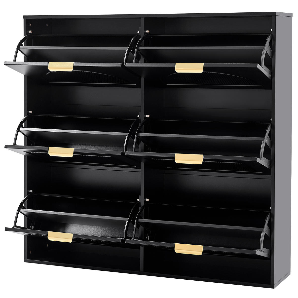 SCHUHSCHRANK Modern freistehend 6 Fächer Schwarz 118x25x115cm - Schwarz, Holzwerkstoff (25/115/118cm) - FLIEKS